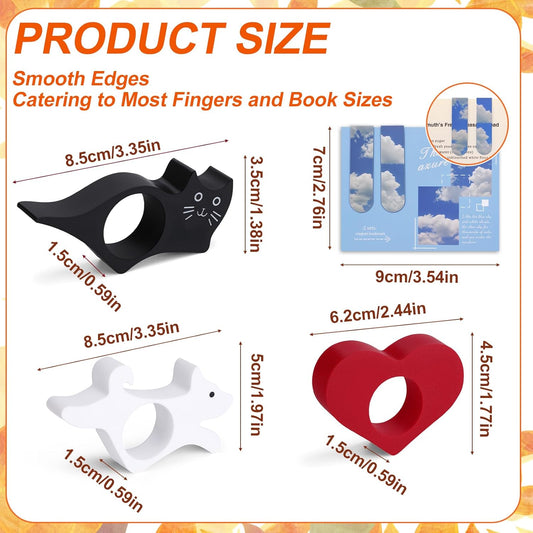3D Printed Book Page Holder Set with Magnetic Bookmarks, Reading Aid, Relieve Hand Strain Black Cat White Dog Red Heart Design for Book Lovers Readers