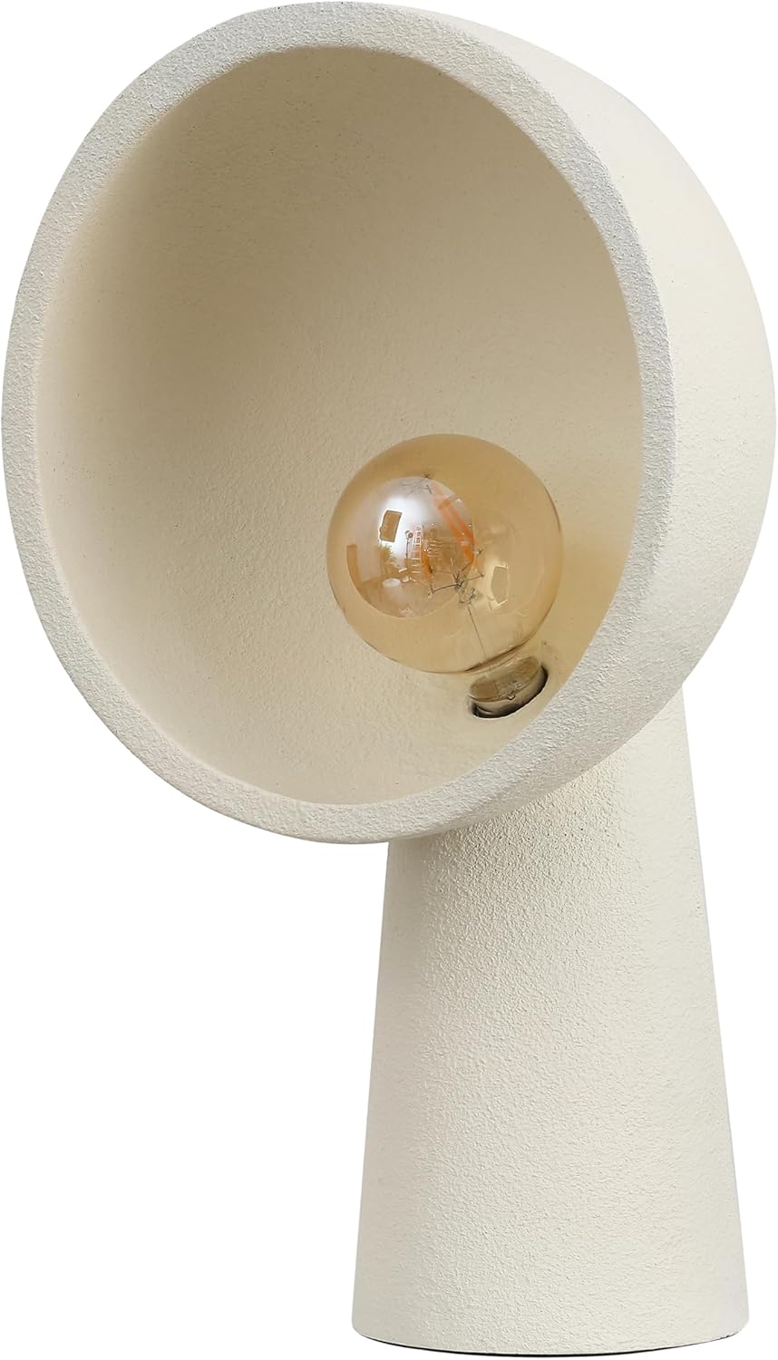 JONATHAN Y 17.5" Cream Resin Contemporary Minimalist Half-Globe Column LED Table Lamp, Modern Industrial Tapered Bedside Lamp for Living Room, LED Bulb Included JYL6314A
