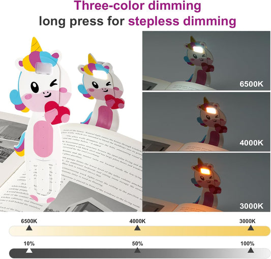 Bookmark Reading Light, Clip-On Book Light Portable, Eye-Caring Book Lights, Rechargeable Cute LED Reading Lamp with 3 Color Light for Kids, Gift for Book Lovers-1 Pack