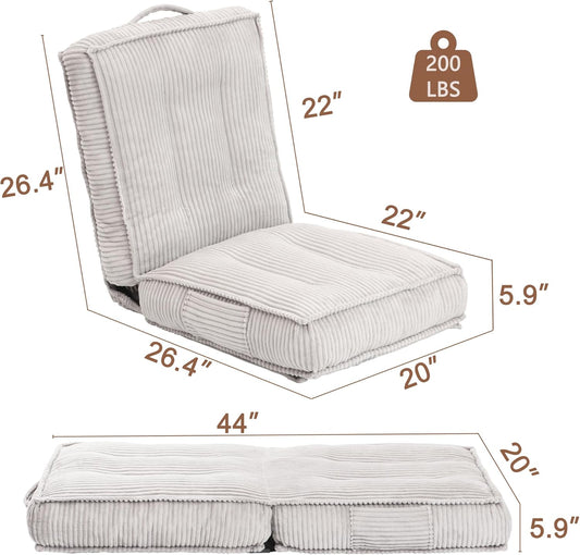 Adjustable Floor Chair with Back Support, 6-Position, Folding Meditation Chair, Floor Sofa Chairs for Adults, Comfy Accent Chairs for Reading, Gaming, Living Room, Bedroom, Light Grey