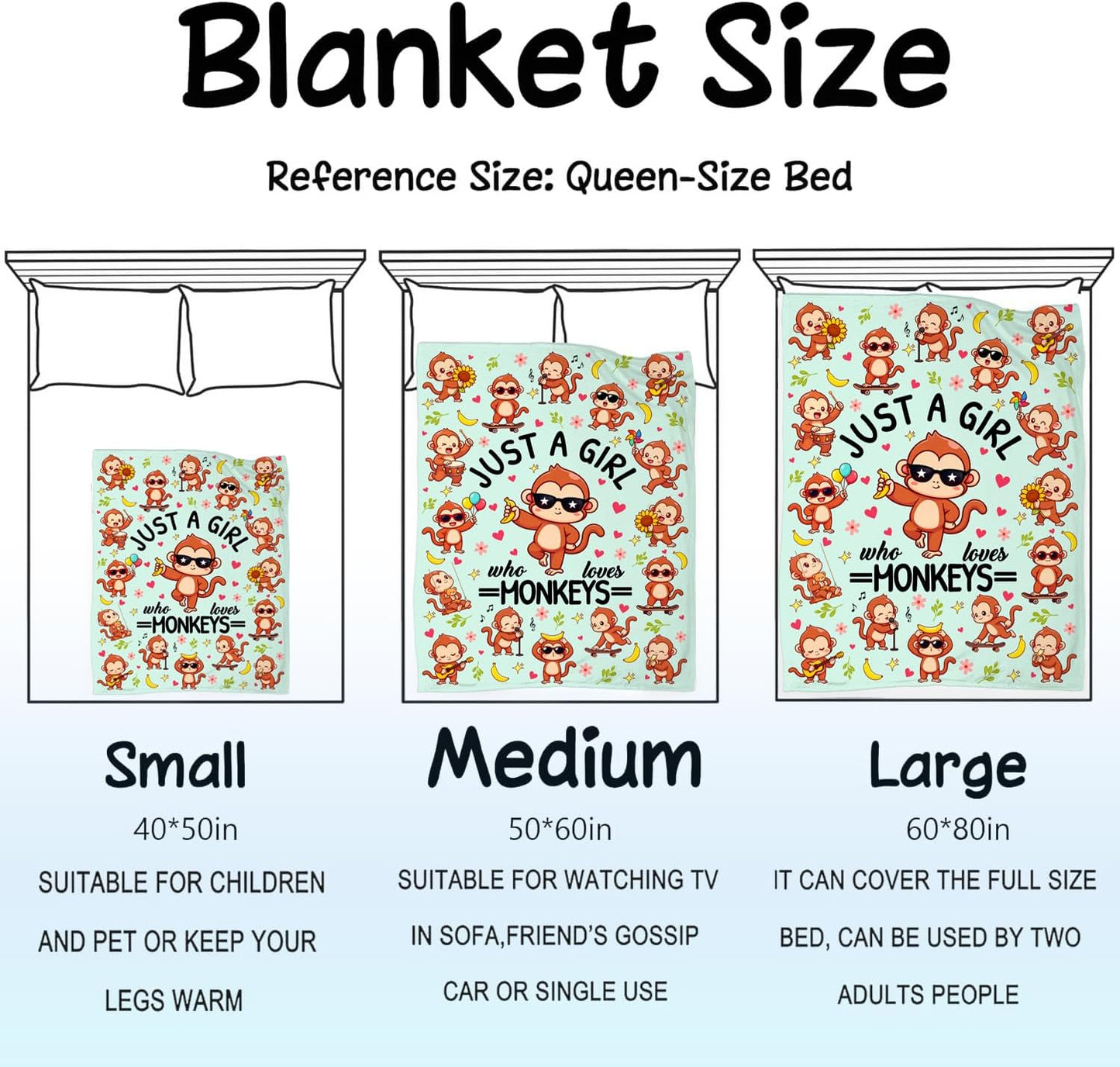 Monkey Blanket Gifts for Monkey Lovers Grils Women Cozy Flannel Monkeys Theme Throw Blankets Bedding Decor Gifts for Kids Adults 50"x40"