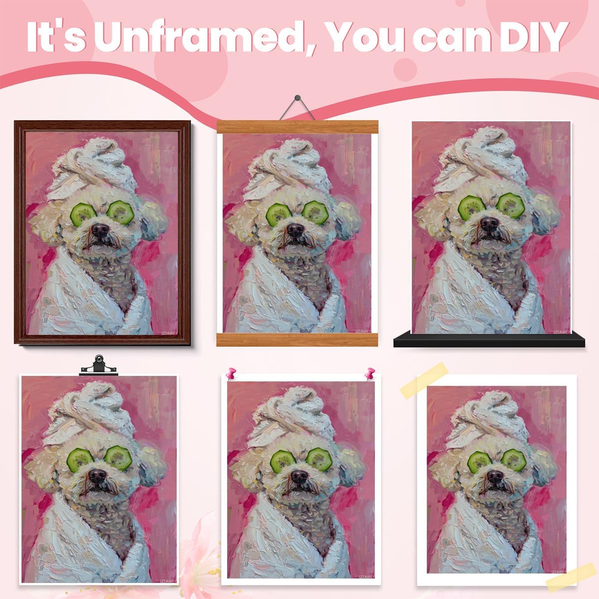 Bichon Frise Poster Print Pink Dopamine Wall Art Animal Bathroom Decor Canvas Funny Bathroom Dog Wall Art Poster Funny Aesthetic Decoration Gift Unframed 12x16inch