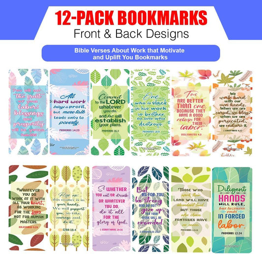 NewEights Bible Verses About Work That Motivate and Uplift You Bookmarks (12-Pack) - Daily Motivational Card Set – Collection Set Book Page Clippers – Ideal for Church Gifts for Boys Girls