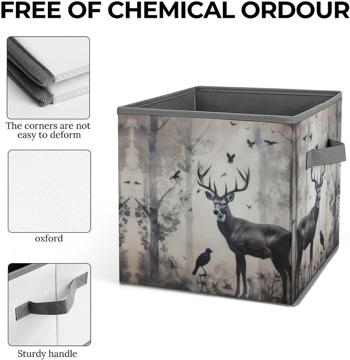 Hunting Silhouette of Deer Storage Bins with Handles Fashion Large Storage Cubes Sturdy Foldable Storage Boxes Space-Saving Storage Baskets for Home Office Clothes Closet Organizers
