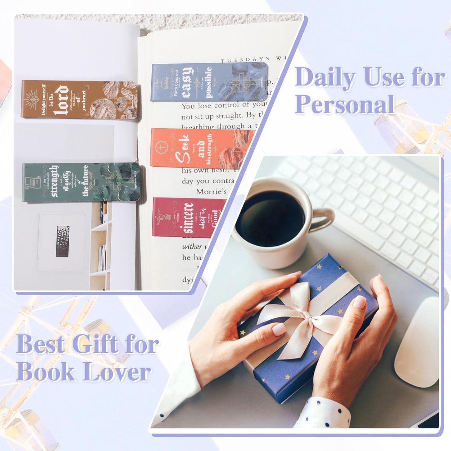 48 Pcs Bible Verses Magnetic Bookmarks, 24 Styles Christian Magnet Book Markers Motivational Encouraging Magnetic Page Clip Stocking Stuffers Christmas Gifts for Women Men School Office Supplies
