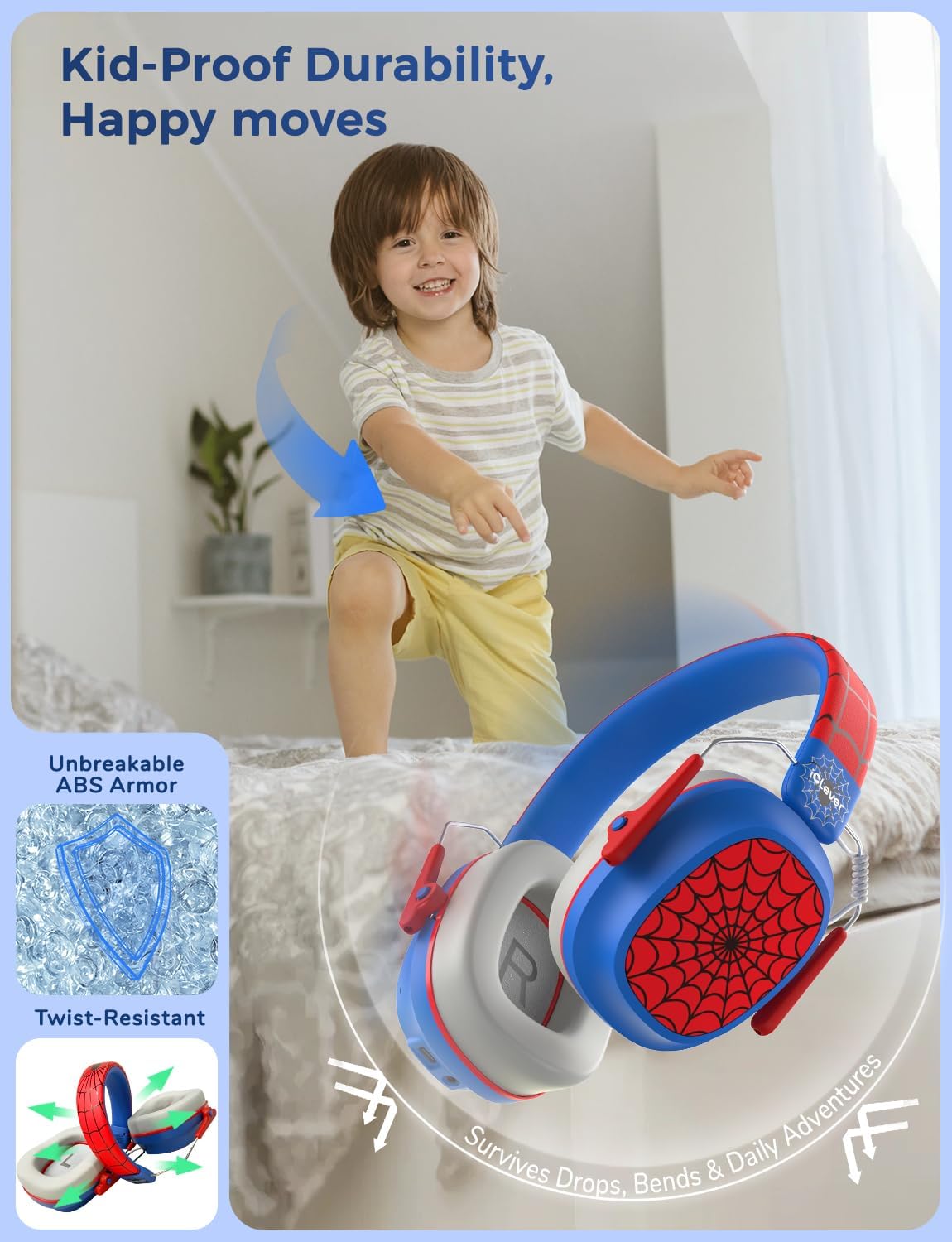 iClever Noise Cancelling Headphones for Kids Adults, Bluetooth Ear Protection with 60H Play Time, Safe Volume 80dBA, Noise Reduction Headphones for Autism Fireworks/Monster Truck, FOCUS