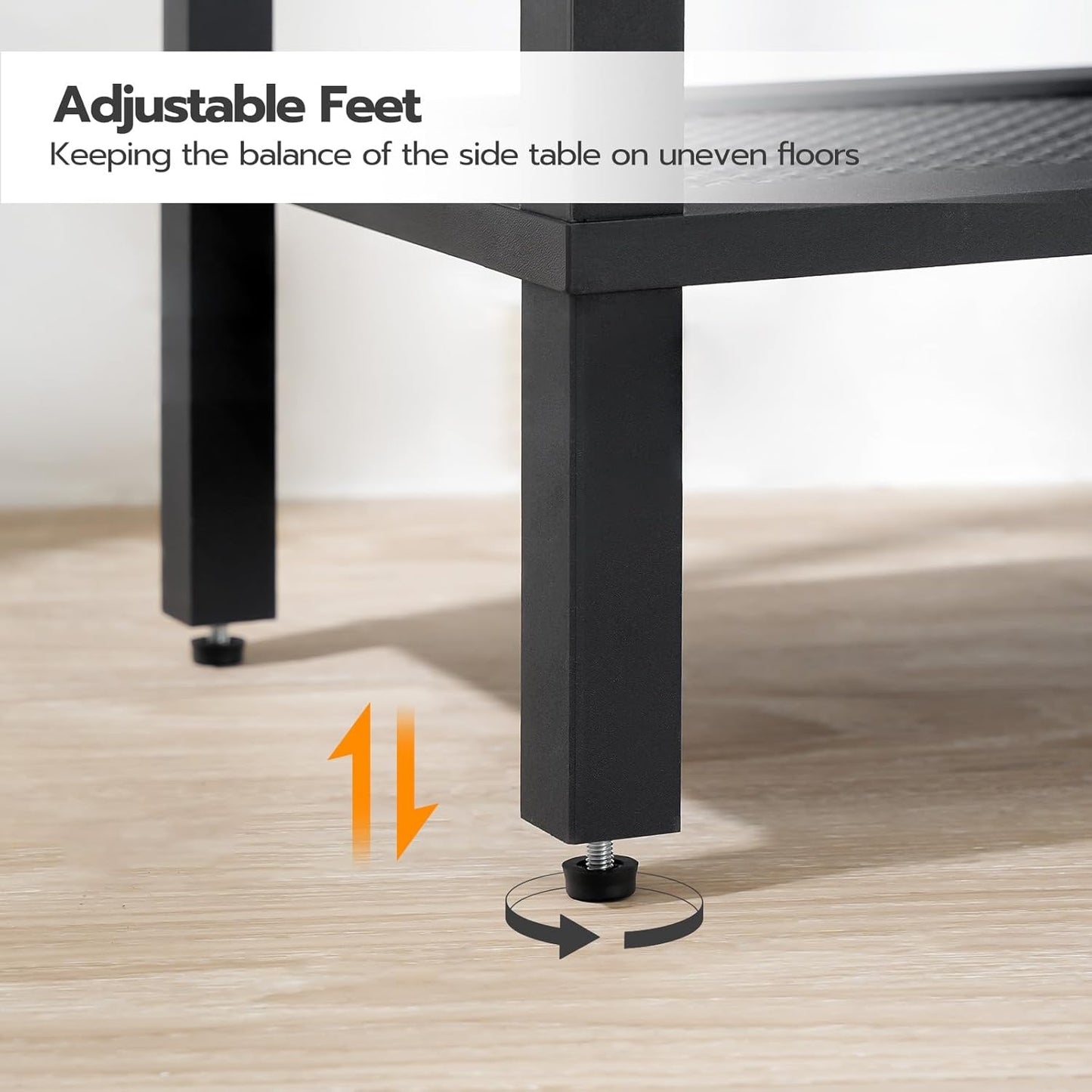 HOOBRO End Table, Small Side Table with 2-Tier Storage Shelves, Nightstand with Faux Rattan Decoration, for Living Room, Bedroom, Rustic Brown and Black BF91BZ01