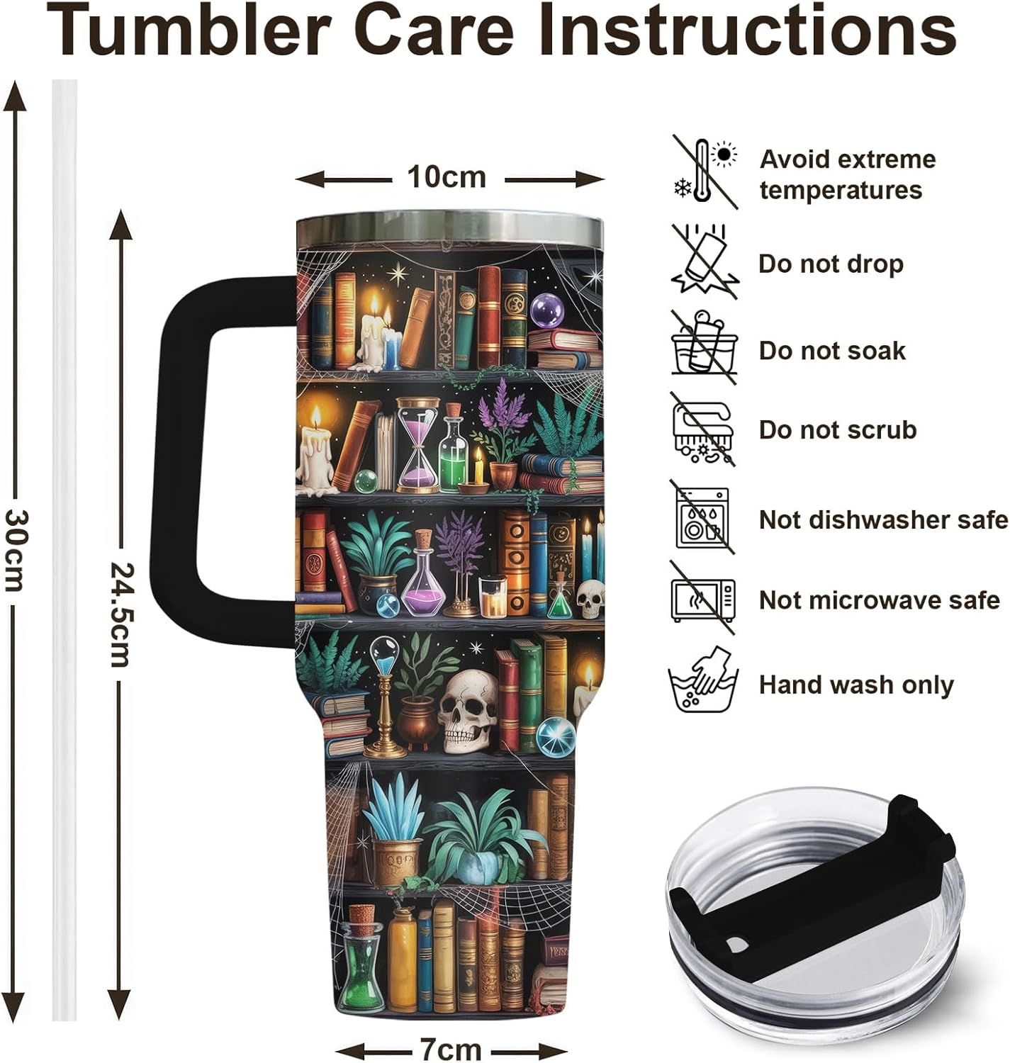 Reading Bookshelf Tumbler 40oz With Handle And Straw, Insulated Stainless Steel Travel Cup, Bookish Water Bottle For Daily Use, Birthday Gift For Book Lovers