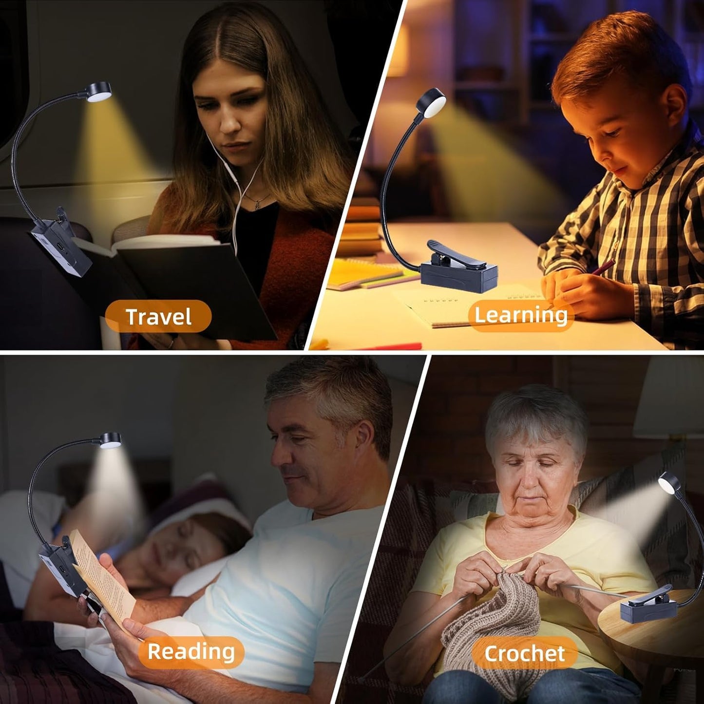KunHe 5 Pack Rechargeable Book Light Bulk Clip-On Reading Lights for Books in Bed Long-Lasting 3 Modes & 3 Brightness Levels Compact USB Charging Mini Booklights for Kids Book Lovers Bulk Gifts