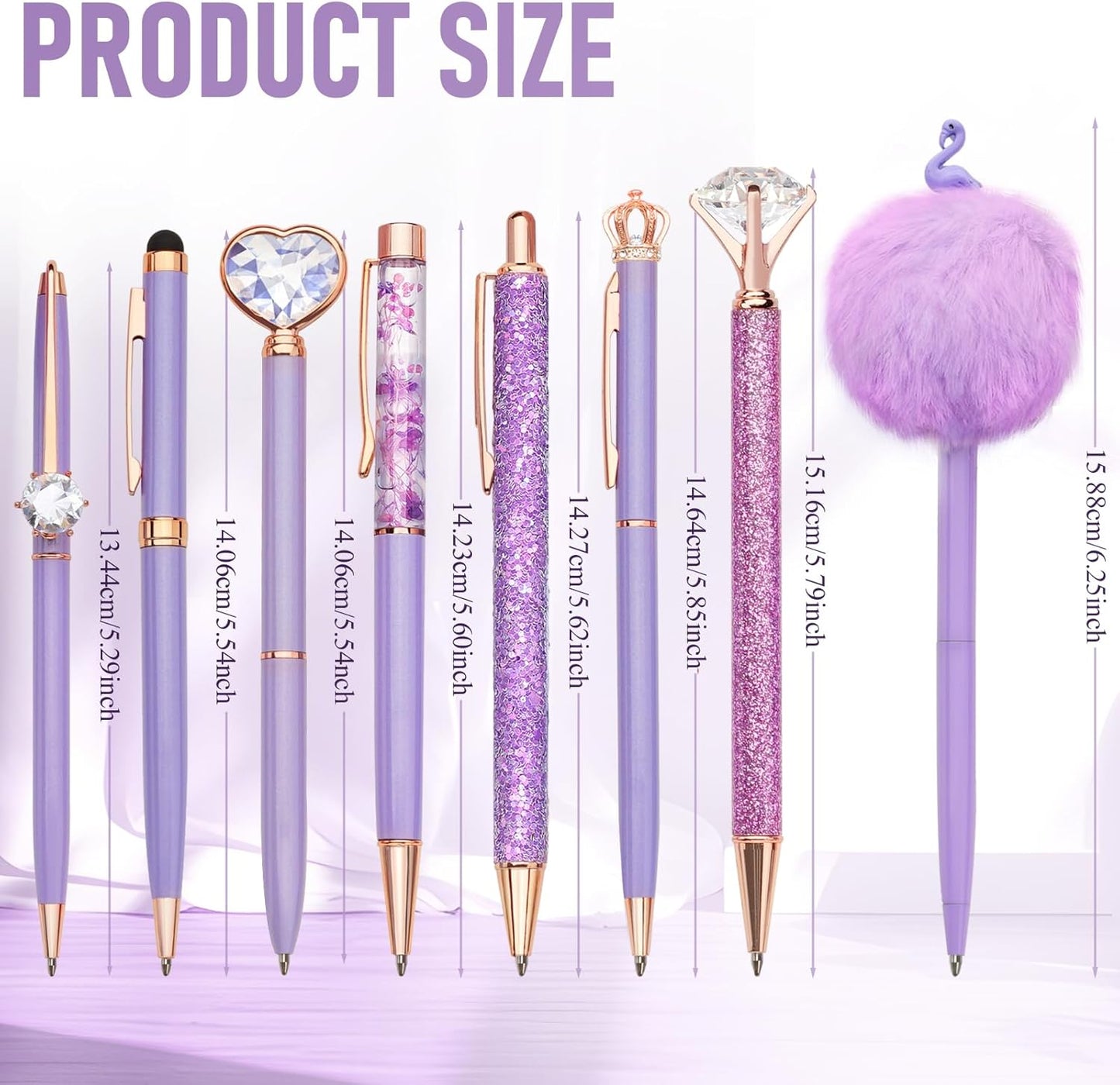 WEMATE 8Pcs Purple Pens, Metal Crystal Diamond Pen with Black & Blue Ink, Pens for Journaling, Office Supplies Fancy Pens for Women, Back to School Supplies for Girls Birthday (Purple)