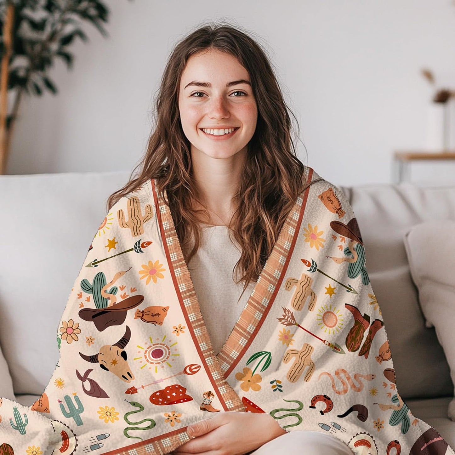 Western Blanket Gift for Women Girls, Soft Cowboys Blanket for Young Adults, Cozy Flannel Western Throw Blanket, Warm Gift Cowboys Throw Blanket for Couch, Bed, Gifts for Christmas Thanksgiving 50x60