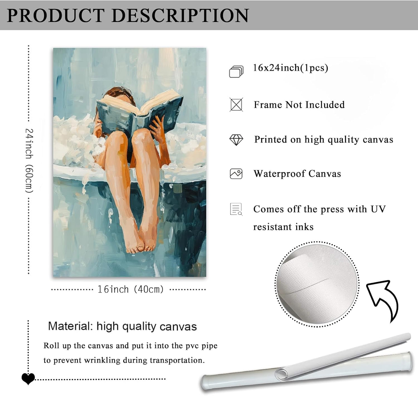 Woman Read Wall Art Bathroom Wall Decor Girl Portrait Poster Aesthetic Reading Poster Relaxing Spa Art Picture for Girls Bathroom 12x16in Unframed