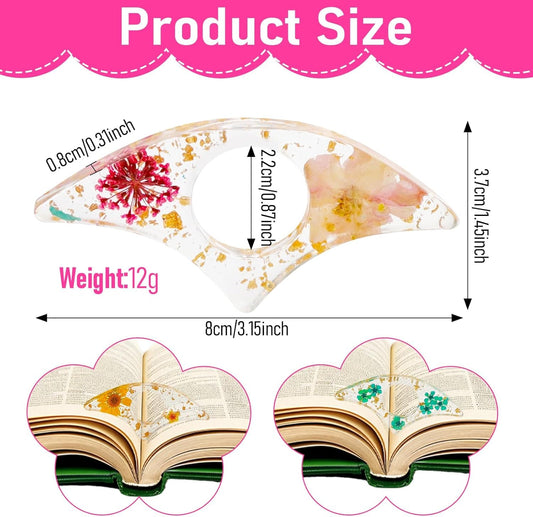 logohu 4 Pcs Thumb Book Page Holder, Dried Flower Resin Bookmark, Transparent Handmade Personalized Book Page Clip, One Handed Book Accessories for Reading Lovers Teachers Students