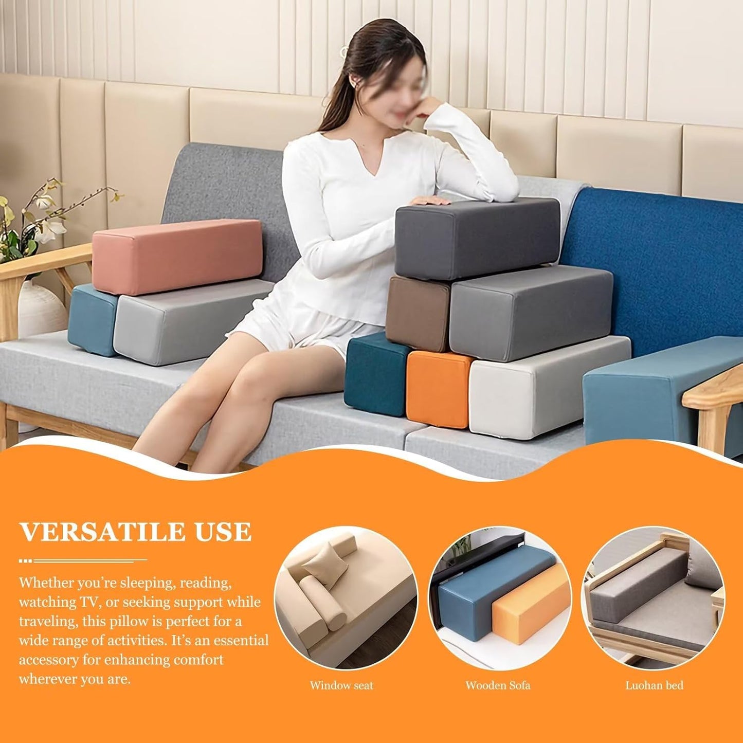 2 Pack Couch Arm Rest Pillow 6''x6''x20'' Faux Leatharie Armrest Cushion, High Density Foam Pillows, Removable & Washable Headboard Elbow Support for Armchair Sofa Bed, Beige
