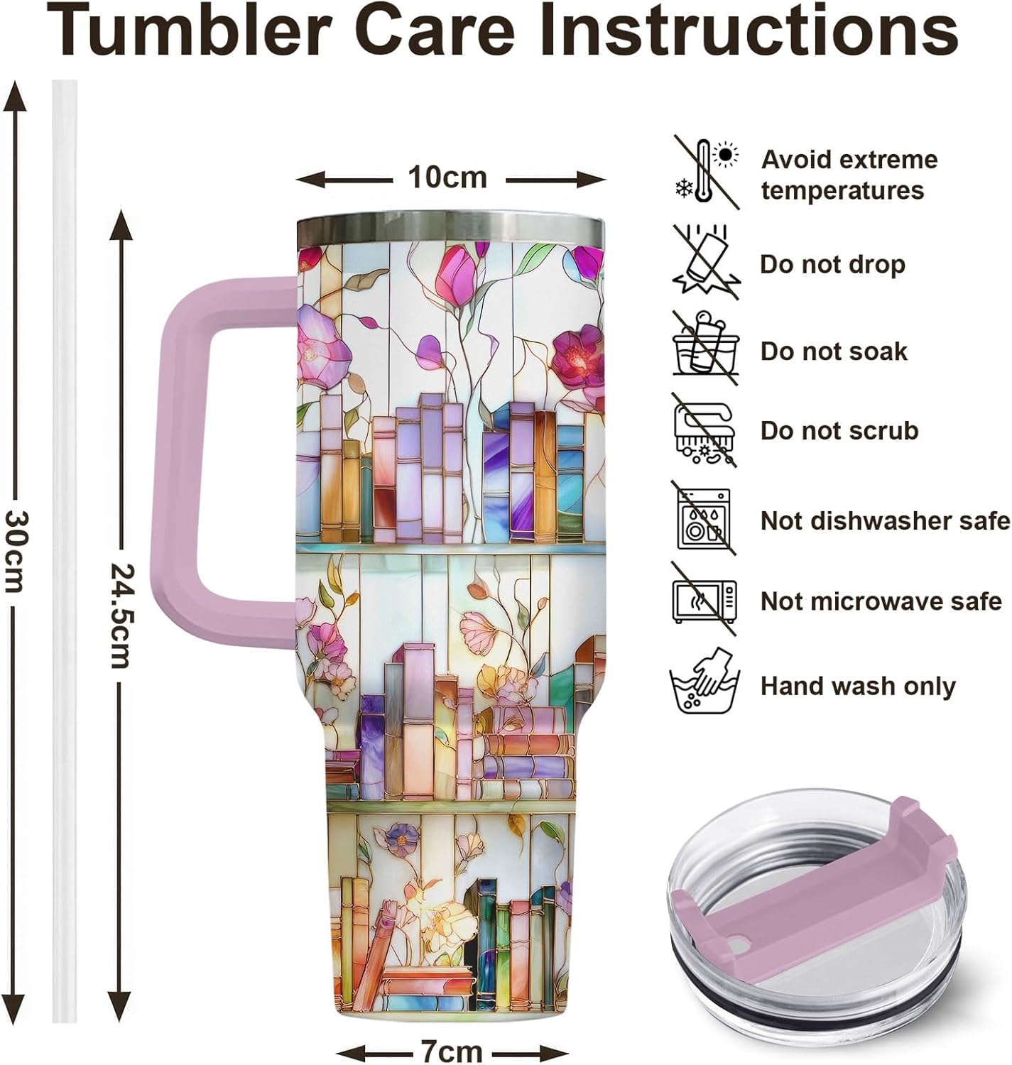 Reading Tumbler 40oz Stainless Steel with Handle and Straw Bookish Travel Mug Insulated Coffee Cup Gift for Book Lovers Women Teacher Librarian