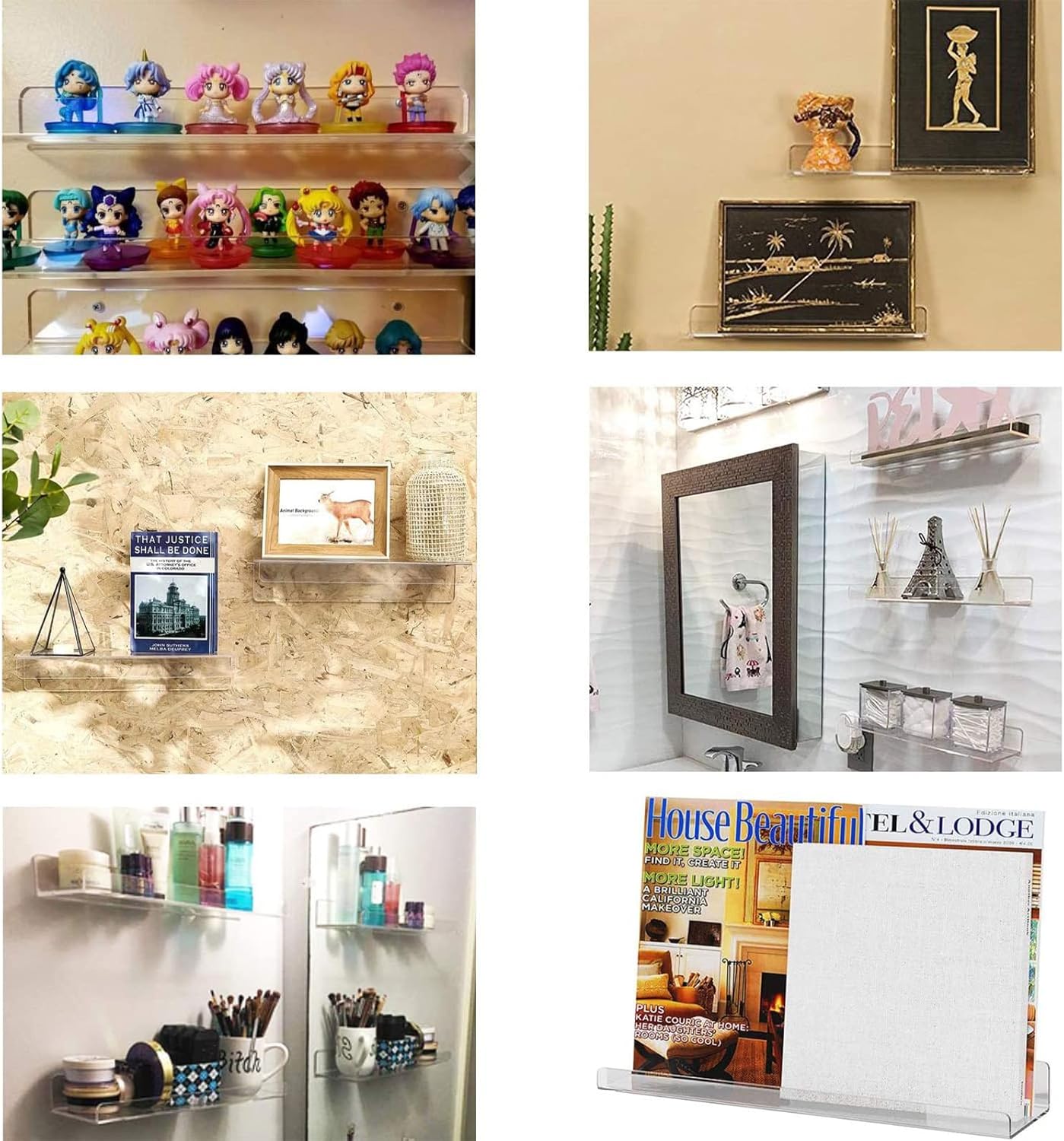 Acrylic Floating Wall Ledge Shelf, Clear Bathroom Storage Shelves Display,Acrylic 15" Invisible Bookshelf (2pack)