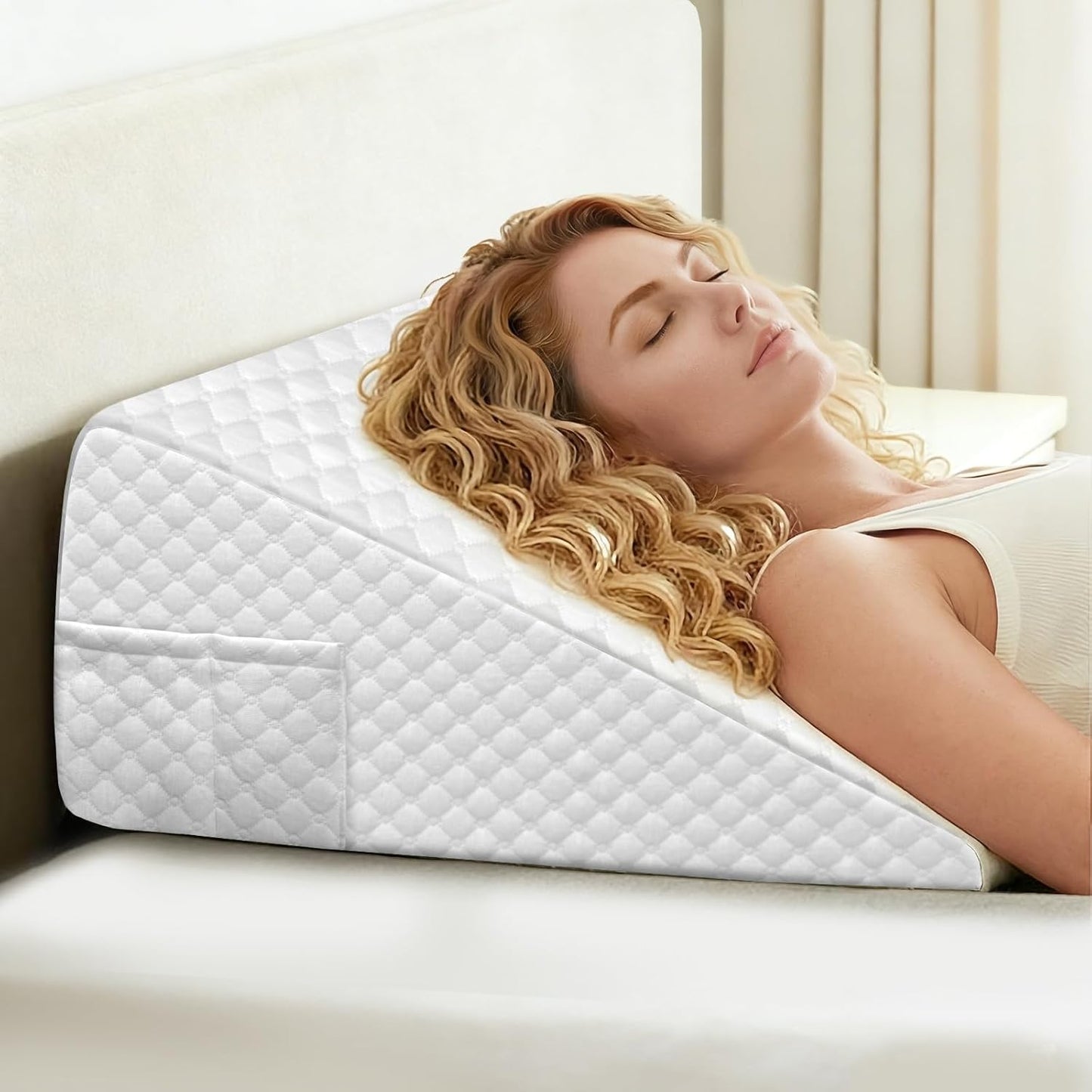 Wedge Pillow, 10 Inch Bed Wedge Pillow for Headboard, After Surgery, Sleeping,Back Pain Relief, Memory Foam Top, White