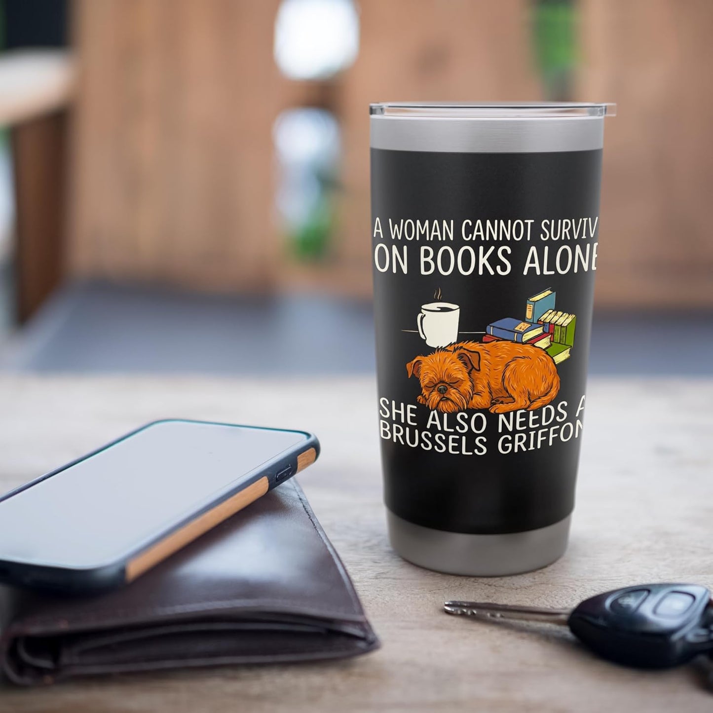 Books Coffee Brussels Griffon Funny Dog Lover Stainless Steel Insulated Tumbler