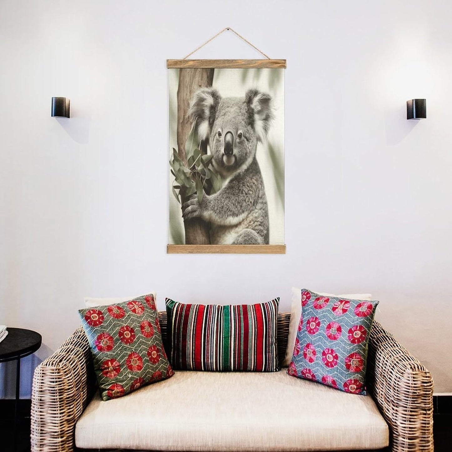 Vintage Koala Poster with Wooden Frame Personalized Linen Hanging Scroll Painting Rustic Wall Hanging Illustrative Modern Artwork Decor for Home Living Room Bedroom Office