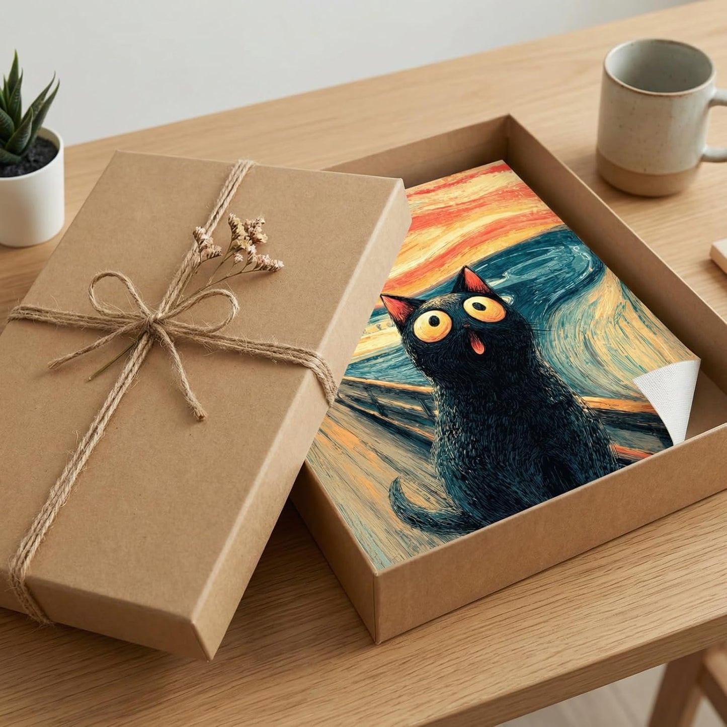 Solanica Humorous Cat Decor - The Scream Edvard Munch Parody Art, High Definition Black Cat Canvas Picture, Premium Matte Finish for Bathroom Toilet Wall, 12x16 Inch