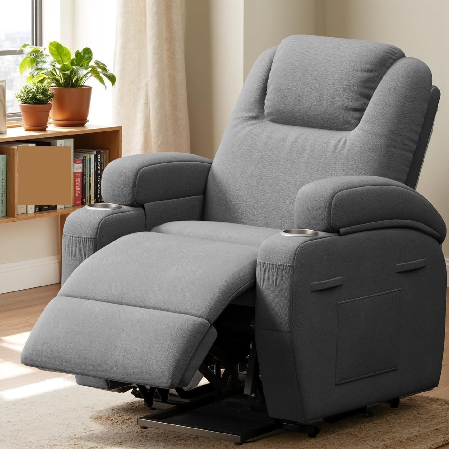 Elderly Ergonomic Power Lift Chair with Cup Holders Side Pockets Remote Control Massage Recliner Chairs for Living Room Bedroom Home Furniture