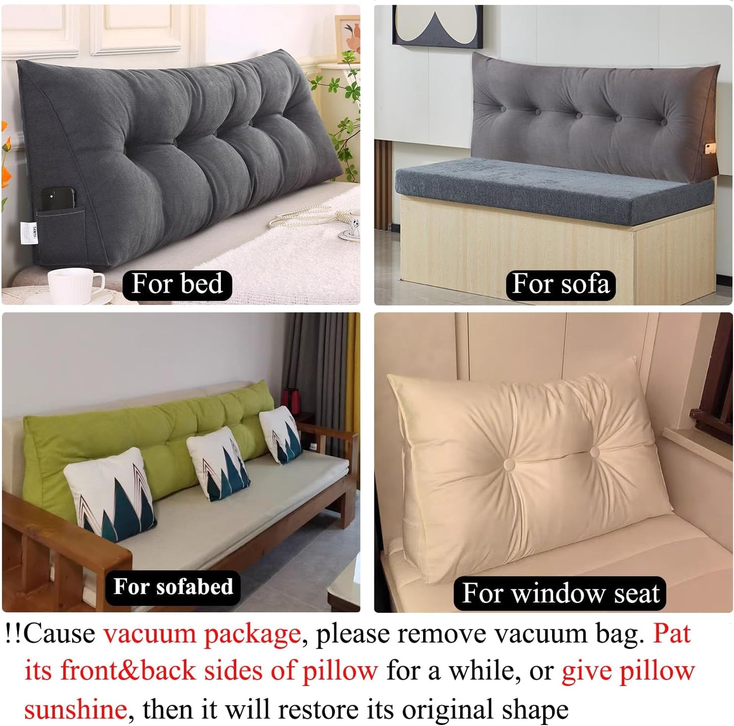SAMTY Triangular King Size Wedge Pillow headboard for Couch Large headboard Pillow with Removable Cover Back Rest Pillows for Sitting up in Bed