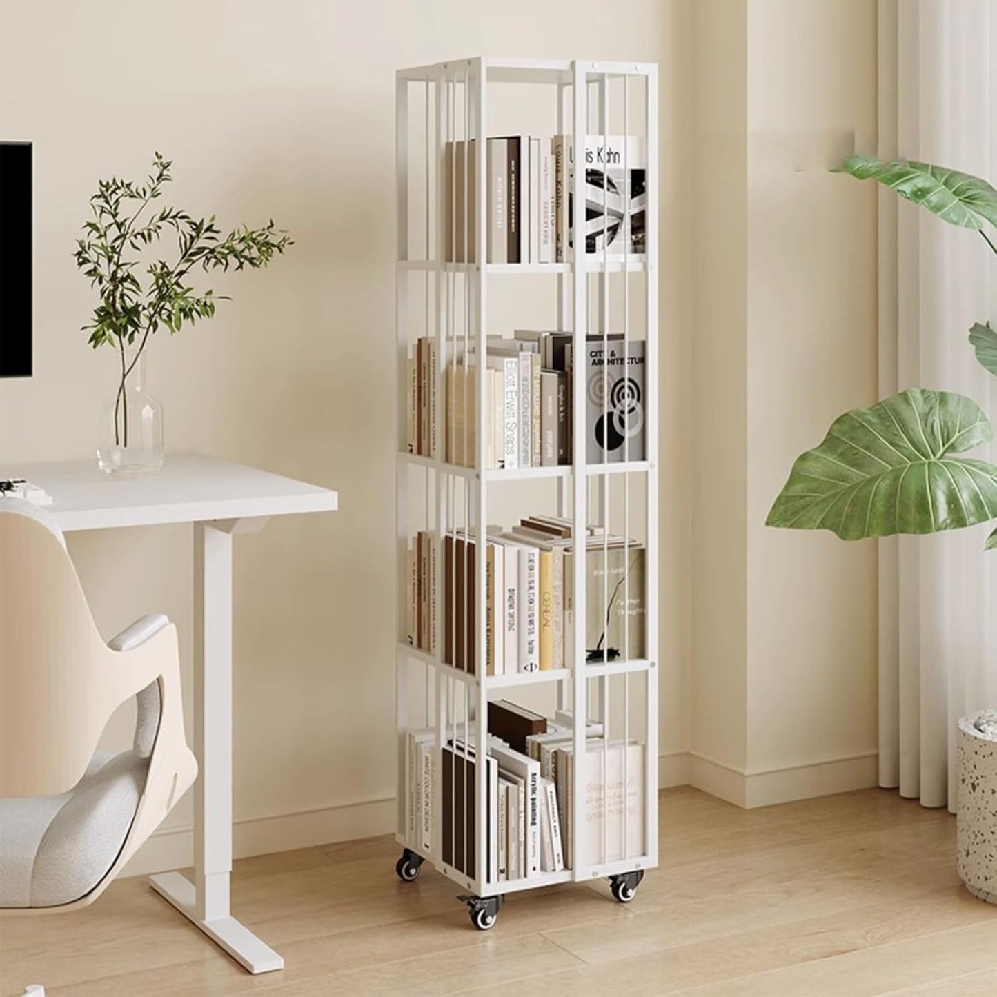 Book Shelf, Bookcase Tall Bookshelf Shelf Open Display Shelves Book Storage Organizer for Living Room Floor Standing Office Bookshelf 360° Rotation Children Bookcase