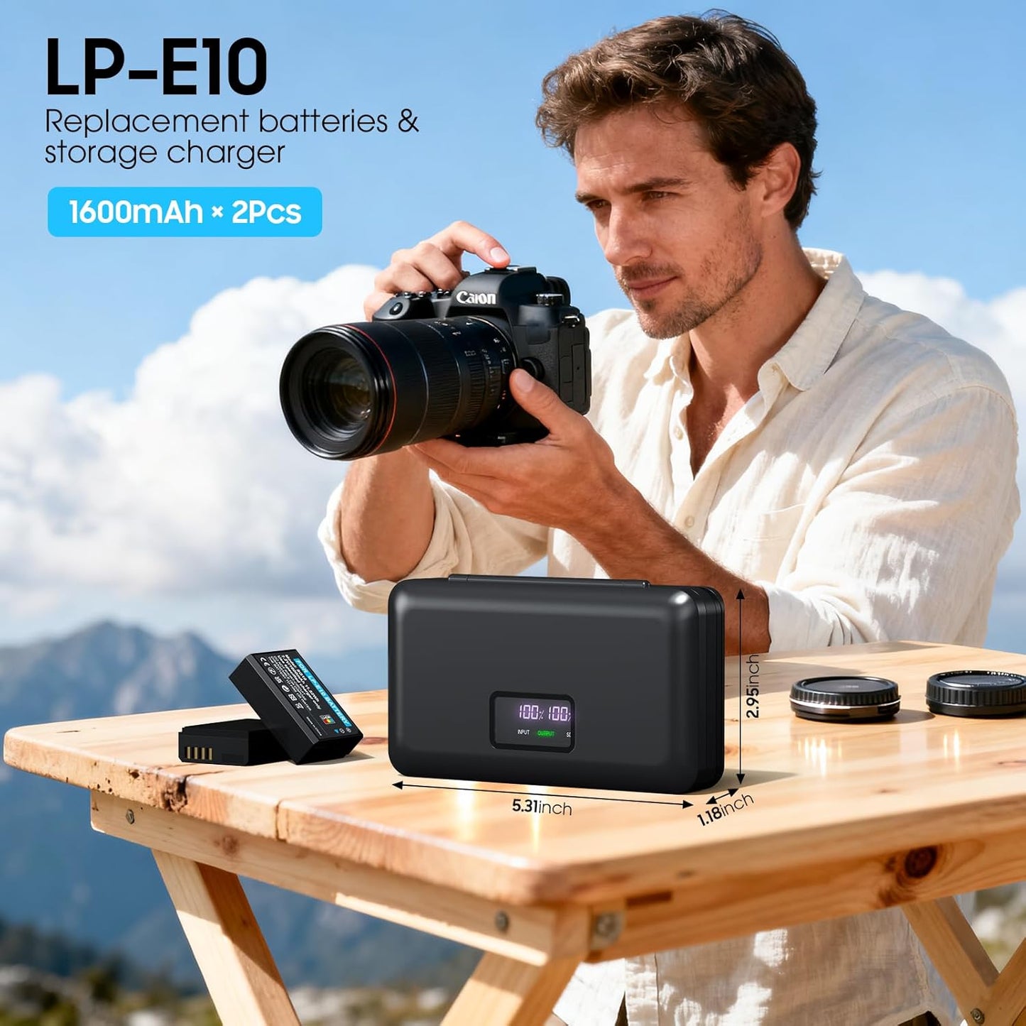 LP-E10 Battery 2-Pack 1600mAh and Digital Display Dual USB Charger for Canon LP E10,EOS Rebel T7 T6 T5 T3 T100,Kiss X50 X70 X80 X90,EOS 1100D 1200D 1300D 1500D 2000D 3000D 4000D Digital Cameras
