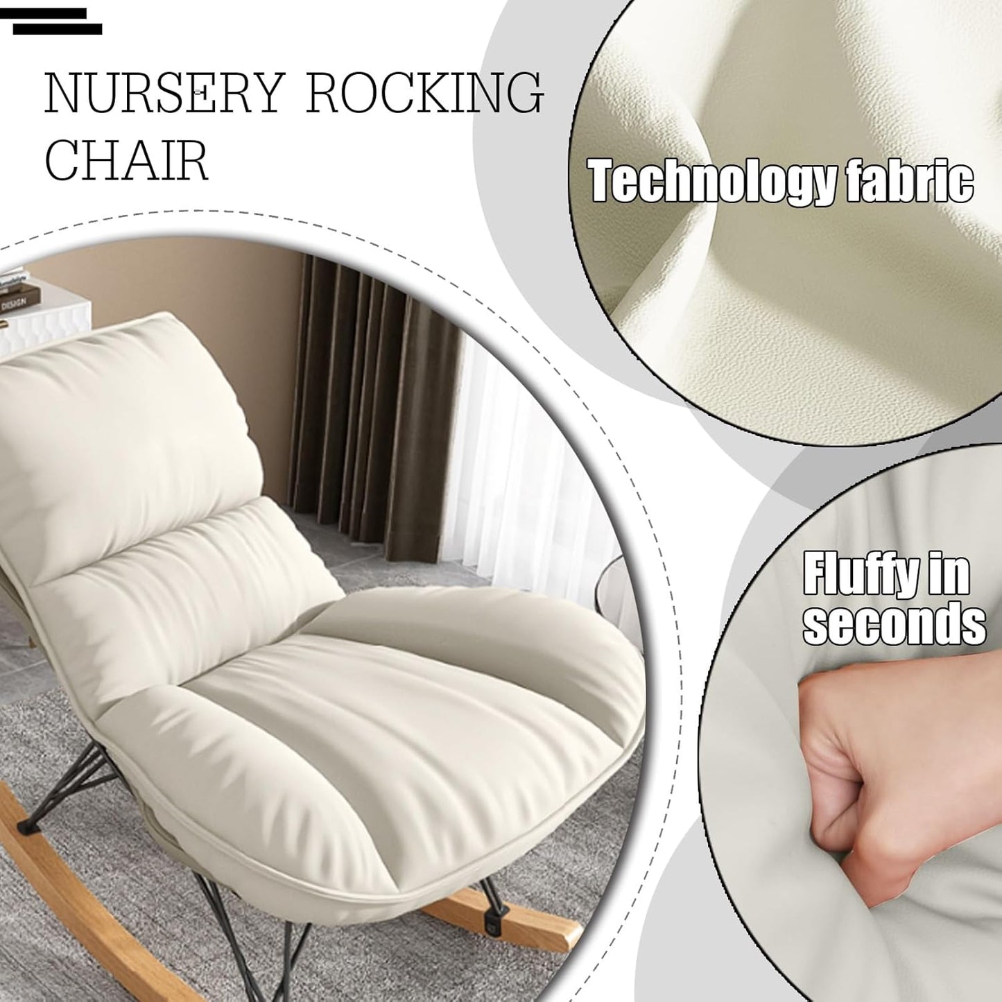 LSLYTQ Rocking Chairs, Rocking Chair for Nursery, Rocking Chairs for Adults, Relaxing Chair, Bedroom Chair, with Soft Lumbar and Wood Legs Recliner Relaxing Chair, for Balcony Living Room Bedroom