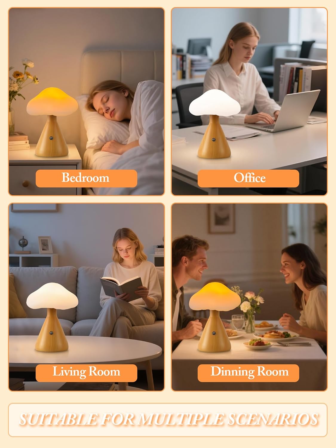Cordless Table Lamp,Mushroom Lamp with 3 Colors,Rechargeable LED Reading Light,Touch Lamps for Nightstand,Aesthetic Lamp for Dorm Bedroom Living Room Home Decor