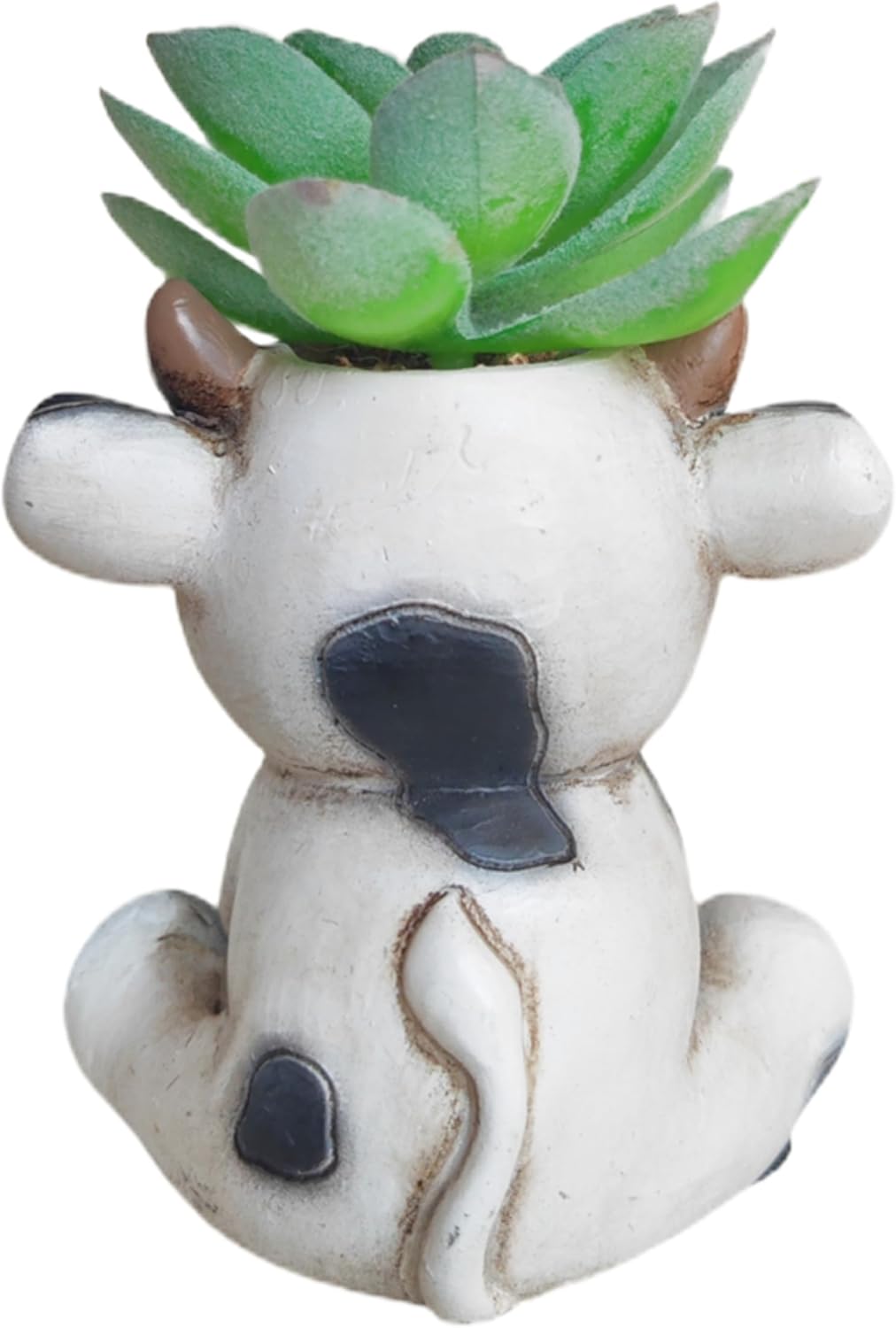 Succulents Plants Artificial, Mini Fake Succulents in Resin Cartoon Animal Dairy Cow Pot for Desk Livingroom Home Decoration Office Decor