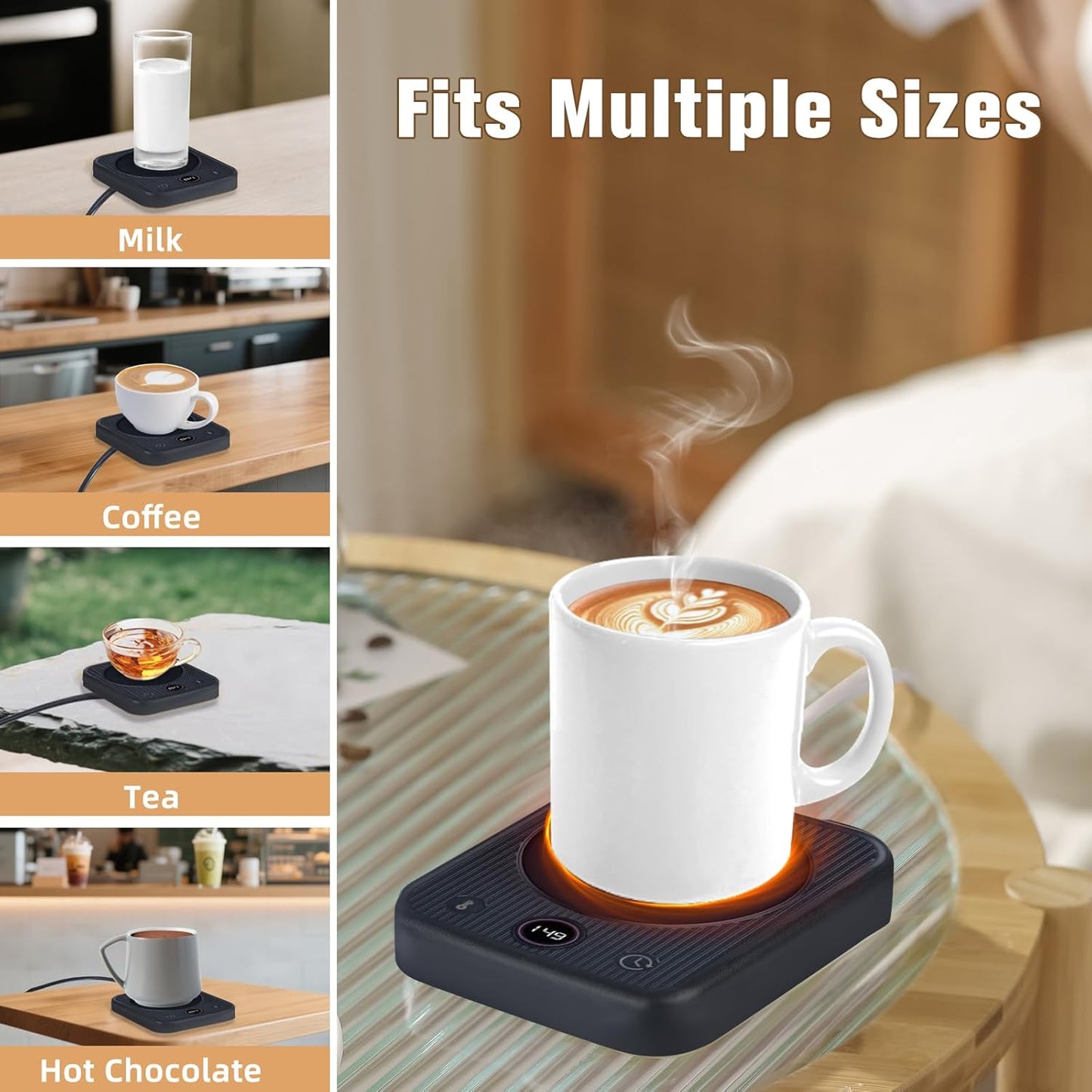 Mug Warmer, Coffee Warmer for Desk, Auto Shut-Off Candle Warmer Plate for Office, Home and Travel with 3 Temperature and 1-3 Hour Timer Setting (Black)
