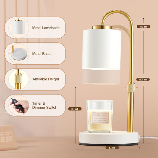 CASTLELIFE Candle Warmer Lamp with Timer & Dimmer, Height Adjustable Electric Wax Melt Warmer for Jar Candles, Gifts for Mom Home Decor, White Gold