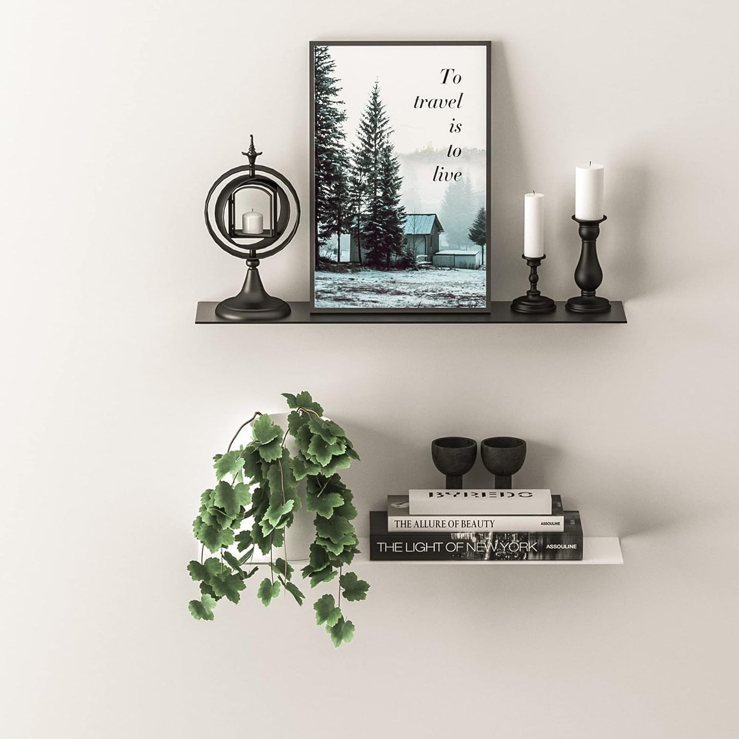 Modern Floating Shelf Wall Mounted Heavy Duty for Living Room Bedroom Bathroom, 16 Inch, Black, 2 Pack