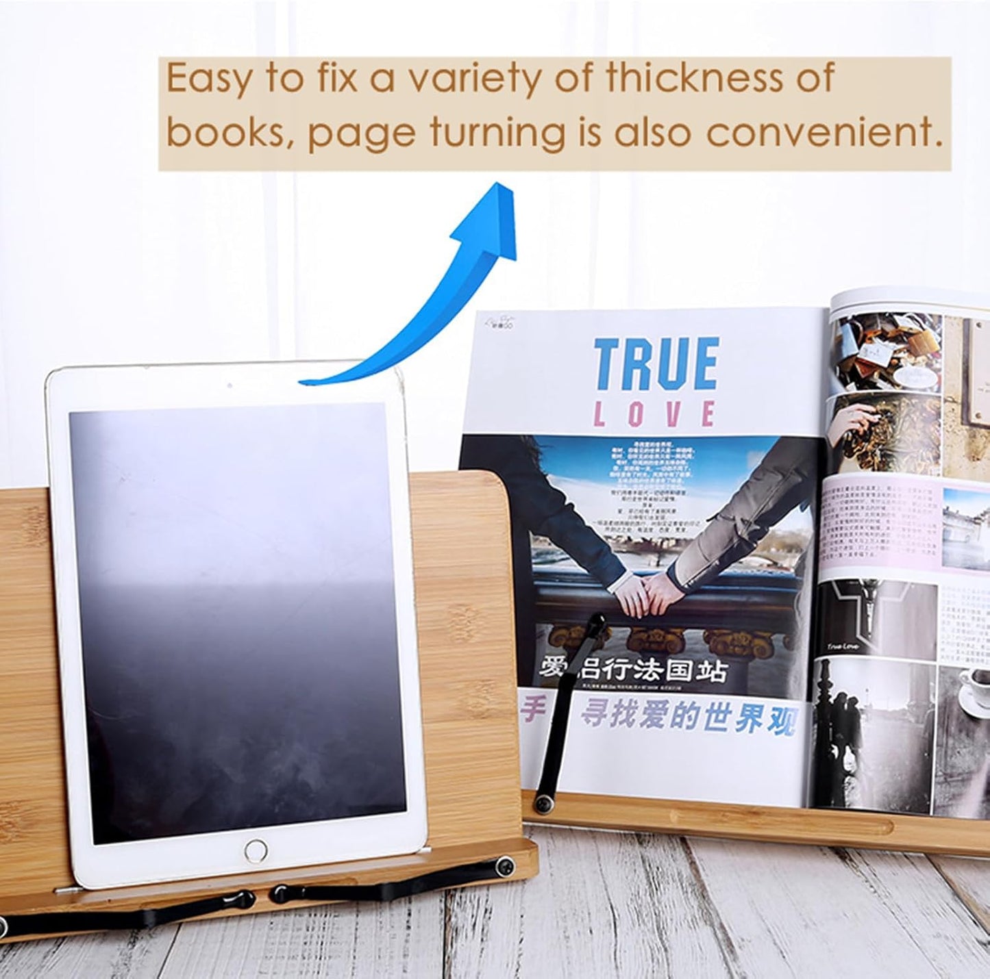 6 Pack Book Stand with Torsion Spring and Screws - Bamboo Tray Cookbook Music Book Frame Rest for Desktop