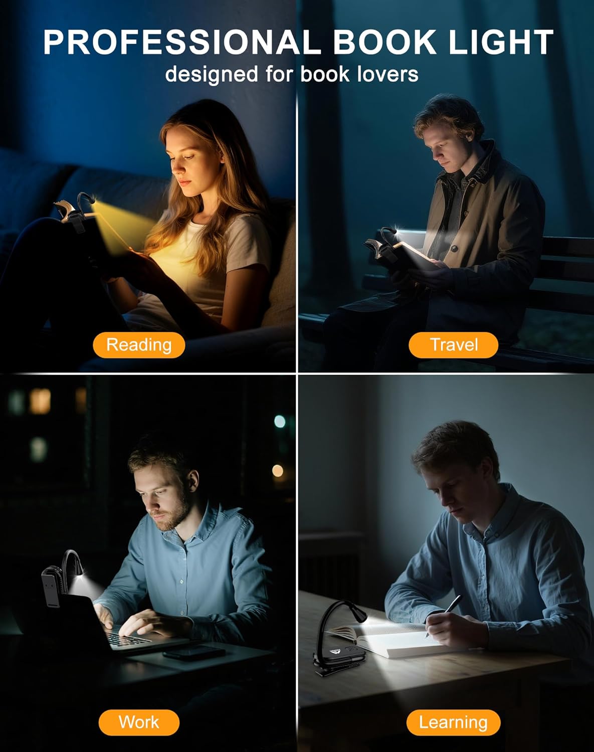 Minsk Book Light, 360° Flexible Book Reading Light, Eye Caring 3 Color Stepless Dimming Brightness Book Lamp, Lightweight Book Light Clip On, Reading Lights for Books in Bed, Book Lovers Gifts
