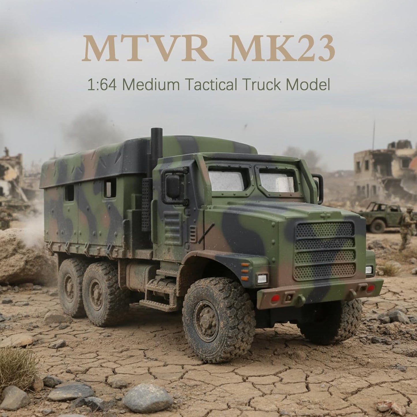 1/64 Tactical Truck Model Military Truck Armored Car Military MTVR MK23 Medium Vehicle Die-cast Metal Model Kit for Collection or Gift (Camouflage Green)