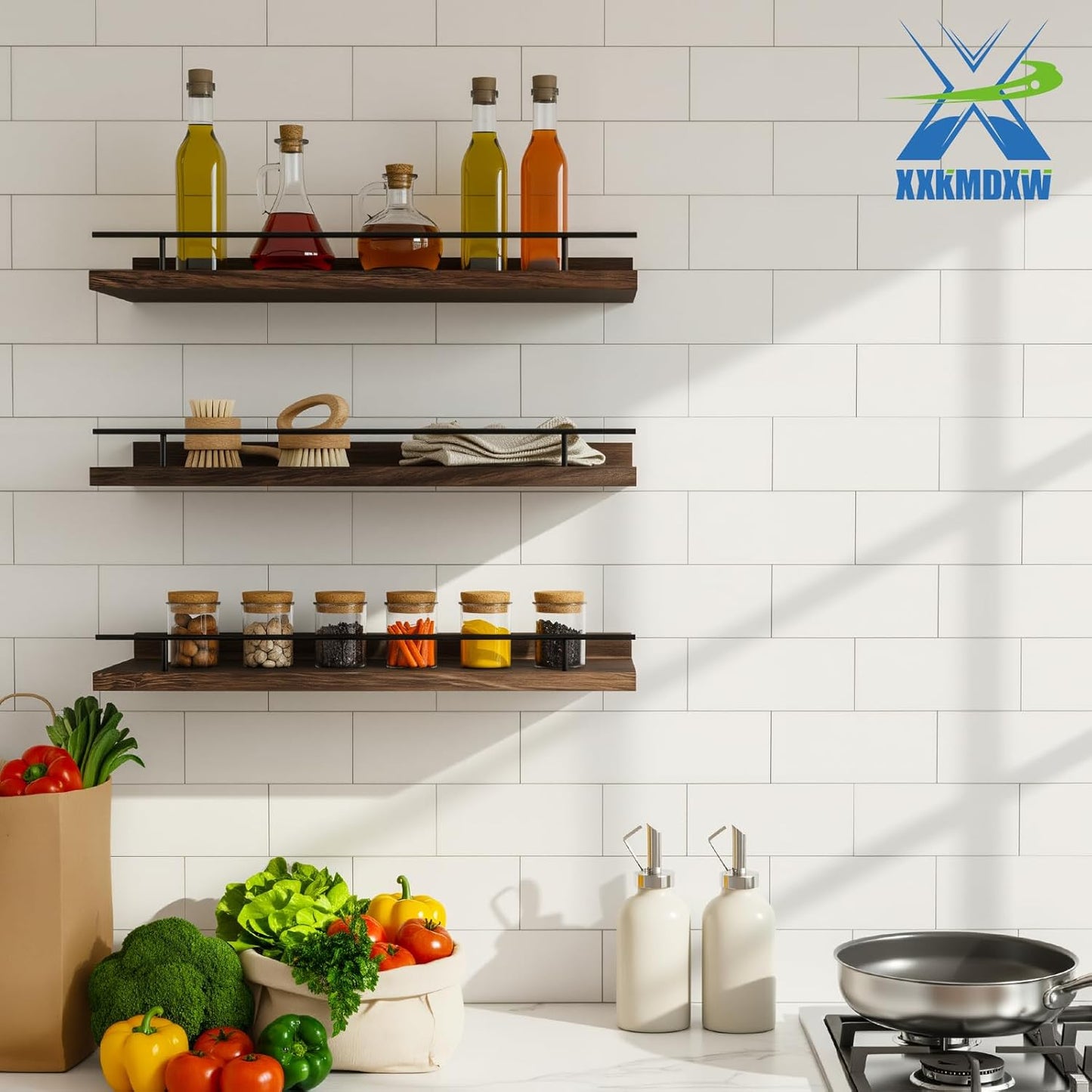 Floating Shelves Set of 3, 15.74 inches Rustic Wood Wall Shelves for Bathroom,Bedroom, Living Room, Kitchen & Book, Hanging Display Decor Organization Shelf with 22 lbs Capacity