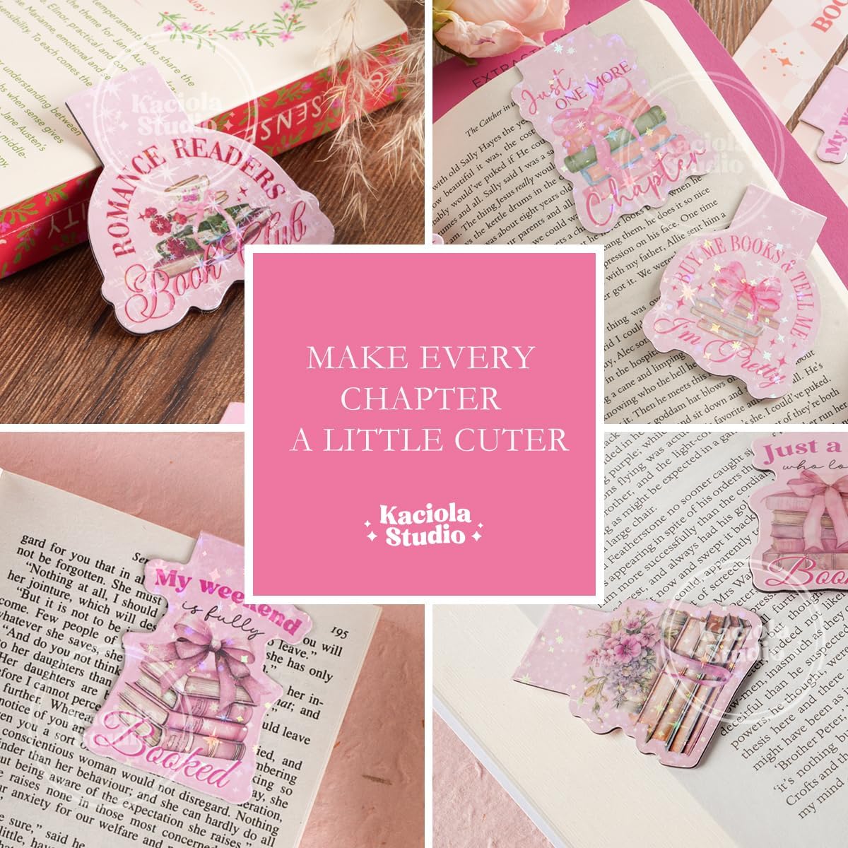 12PCS Glittery Magnetic Bookmarks for Women, Pink Booklovers Theme Funny Magnetic Bookmarks, Magnets Cute Book Marks for Book Lovers Gifts, Cute Gifts for Booklovers Reader Girls