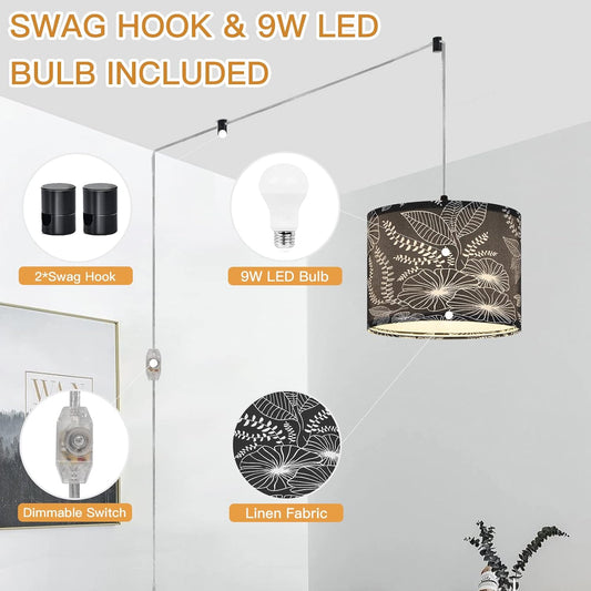 Plug in Pendant Light, Hanging Light with Plug in Cord with Dimmable Switch, Hanging Lamp with 15 ft Clear Cord, Black Pendant Light Fixture for Bedroom Kitchen Living Room