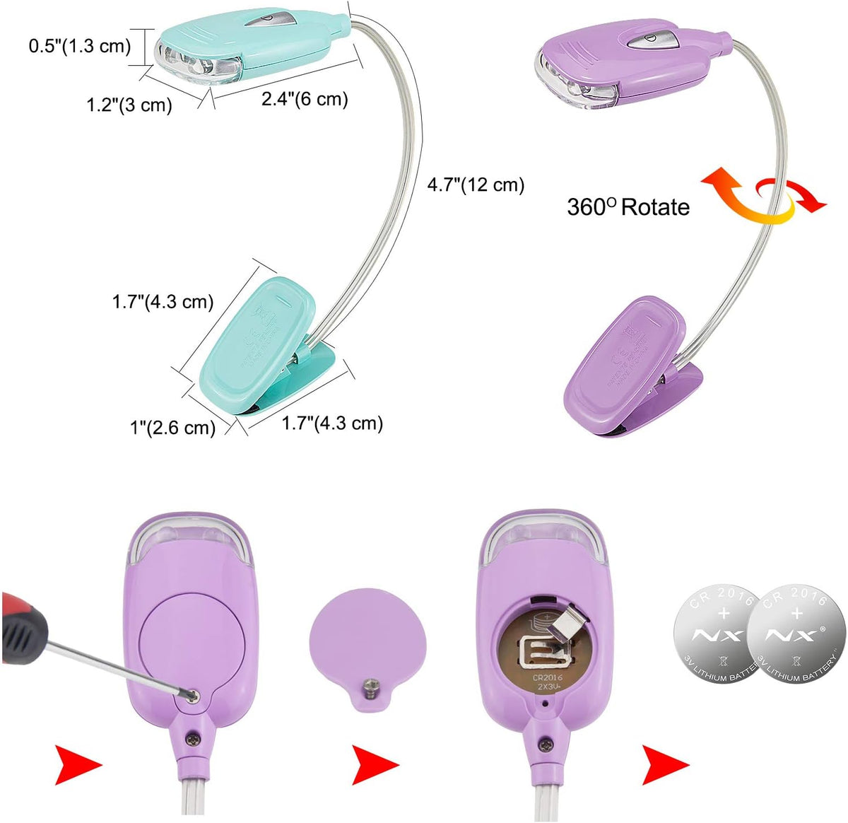 Book Light for Kids Clip on Book Lights for Reading in Bed Book Lamp Portable LED Reading Light with 360° Flexible and 2 Brightness (3Pack Mini Reading Lights)