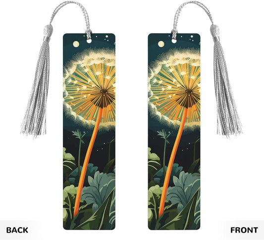 Dandelions at Night Bookmarks Gifts for Women Men, Wooden Bookmarks for Book Lovers, Vintage Book Marks Ornaments with Tassel, Unique Personalized Reading Page Markers Gray