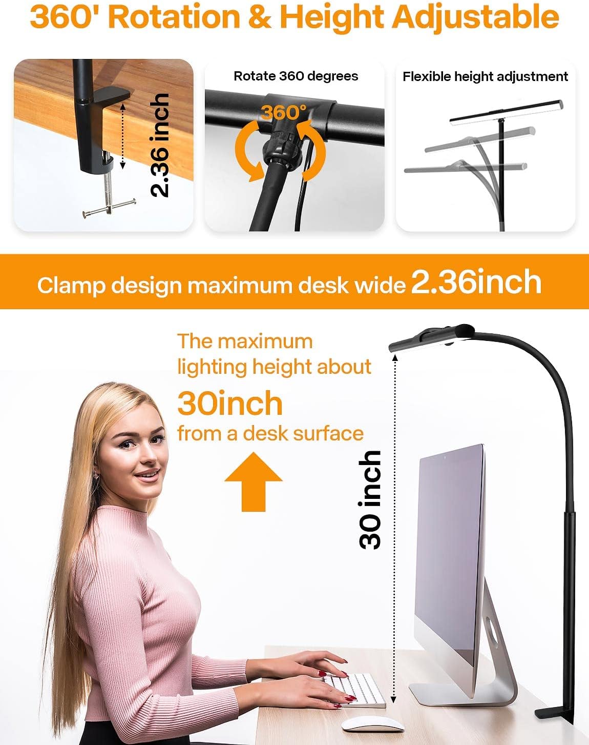 ACNCTOP Desk Lamp for Office Home - Eye-Caring Architect Task Lamp 25 Lighting Modes Adjustable LED Desk Lamp Flexible Gooseneck Clamp Light for Workbench Drafting Reading Study