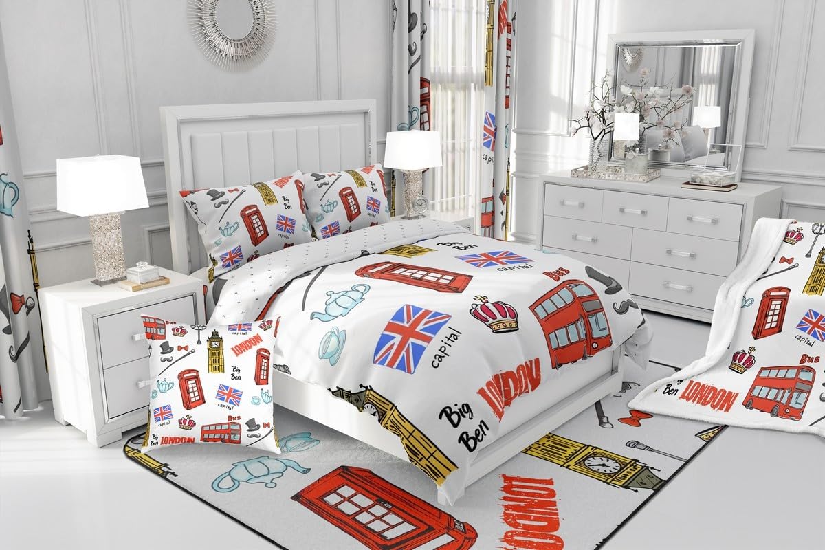Feelyou Kids Big Ben Plush Blanket Cartoon Famous Telephone Booth Fleece Blanket for Sofa Couch Cute Retro UK Theme Sherpa Throw Blanket Ultra Soft London Decor Fuzzy Blanket Throw 50"x60"