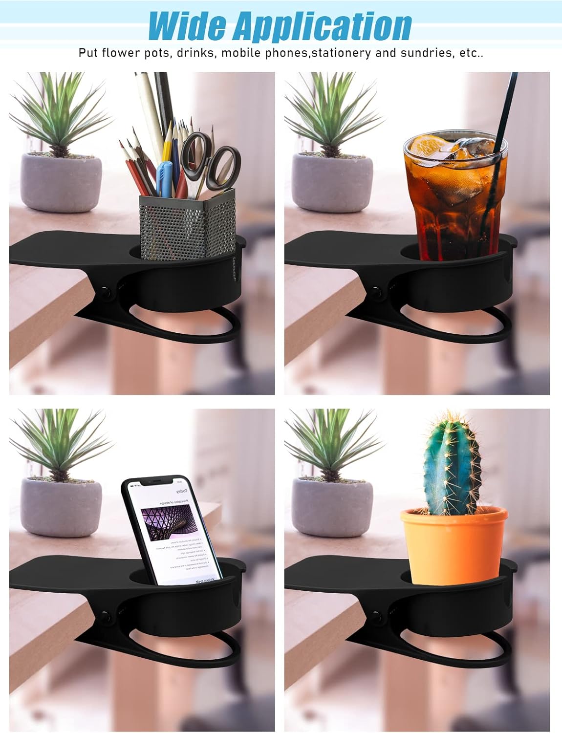 Kalolary New Drinking Cup Holder Clip with Groove Table Bottle Cup Stand DIY Glass Cup Clamp Storage Saucer Clip Water Coffee Mug Holder Saucer Clip for Home Desk, Black