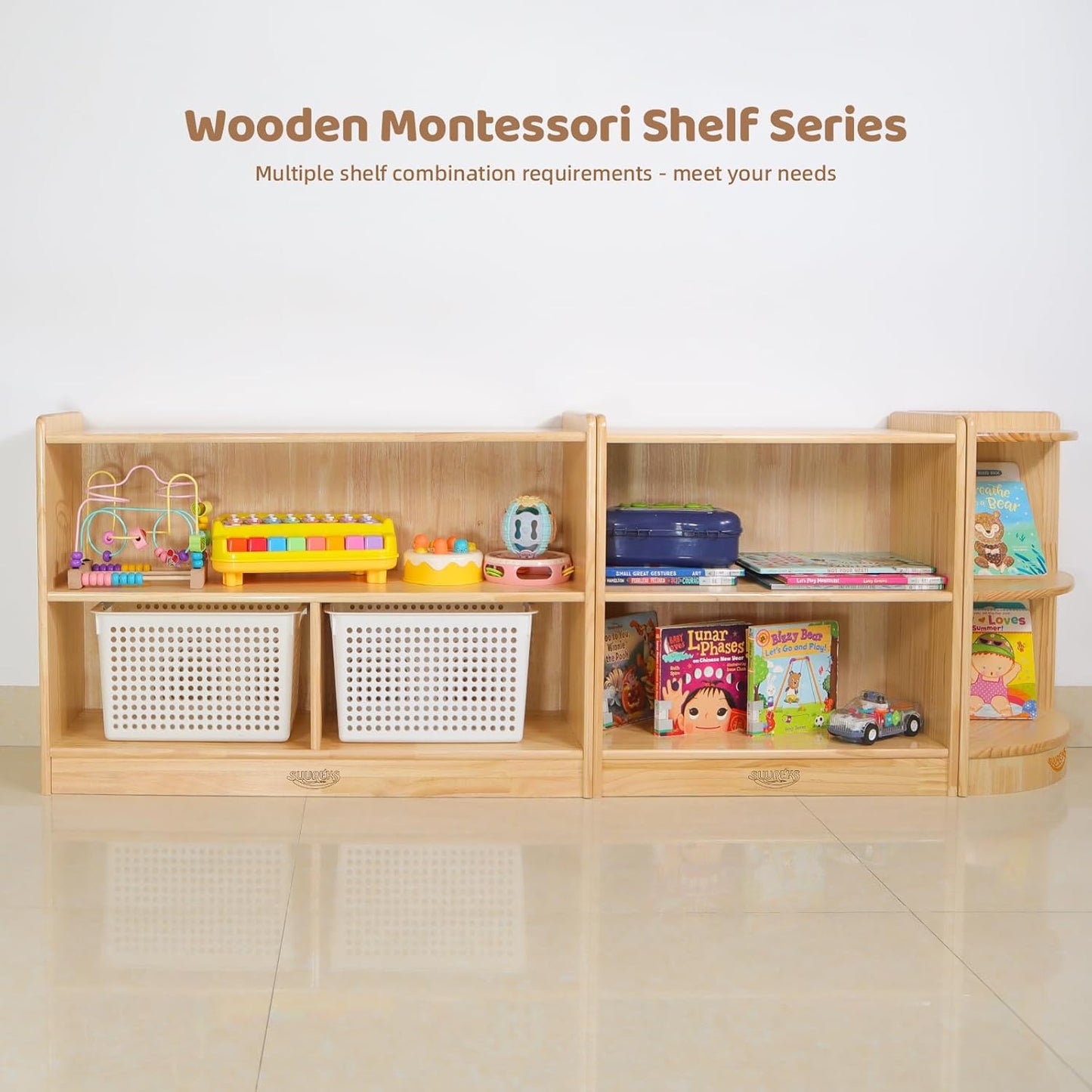 Corner Cabinet, 2-Tier Montessori Shelf, Kids Toy Shelf & Wooden Bookshelf, Book Shelf for Kids Rooms, Nursery, Classroom, Kindergarten (23-5/8"*11-1/5"*11-4/5")