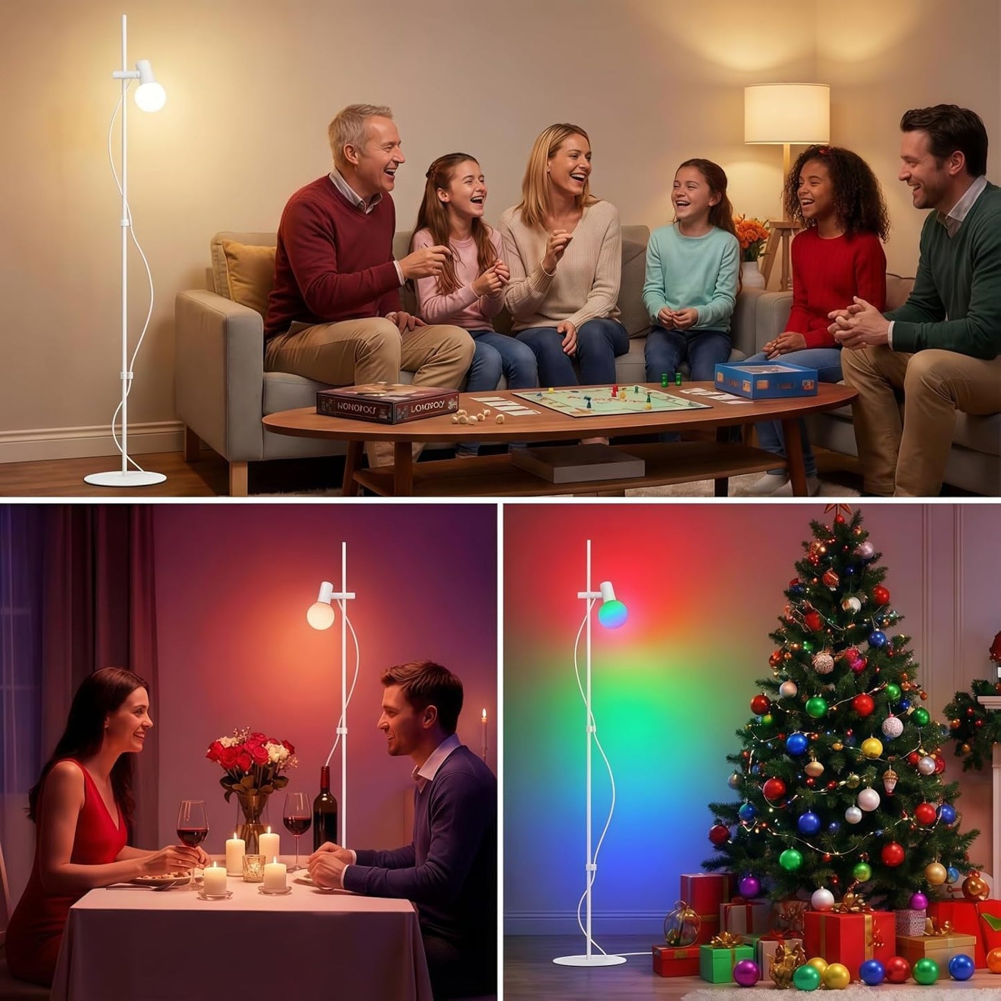 Smart Floor Lamp, LED Bulb Corner Lamp 270° Swivel Head Works with Alexa Google Home, Floor Lamps with Music Sync, 16 Million DIY Colors, Color Changing Standing Lamp for Bedroom Living Room, White