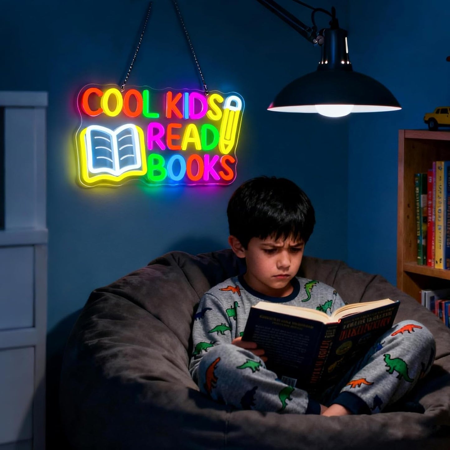 Cool Kids Read Books Neon Sign for Wall Decor, Dimmable Reading LED Neon Lights Sign for Classroom, Library, Kids Room, Reading Corner, Study Room, Book Club Decoration