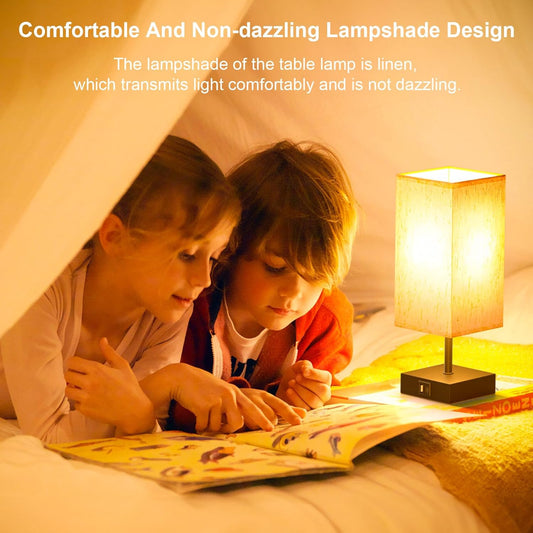 comzler Bedside Lamp, Touch Control Table Lamp for Bedroom, Small Nightstand Lamp with 3 Way Dimmable, USB-C + A Ports for Bedroom, Home Decor, Living Room, LED Bulbs Included, Upgraded Fabric Shade