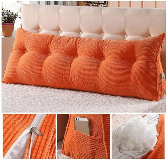 Triangular Headboard Backrest Wedge Cushion Soft Positioning Support Reading Pillow Bedside Lumbar Pad Removable(Size:120x50cm(47x20inch),Color:Orange)